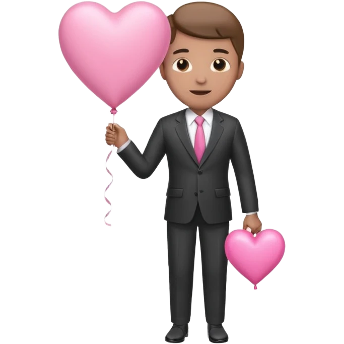 male with suit holding pink heart balloon emoji