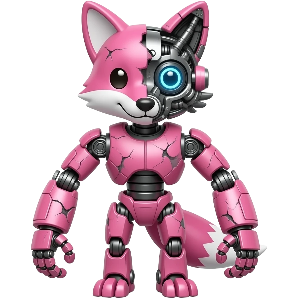 Robot pink fox super broken with robot hands with a sec robot head emoji