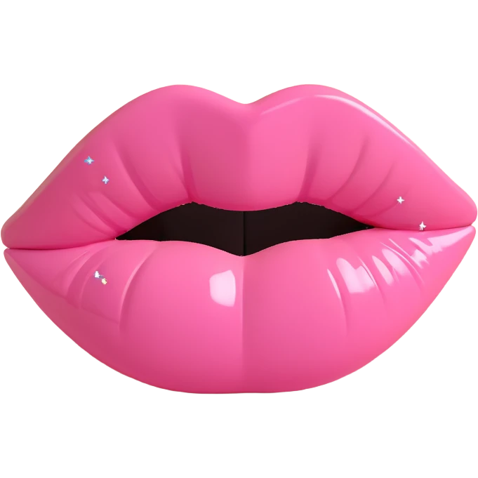 pastel pink lipstick kiss print, sparkly accents, gentle vibe, 3D style emoji