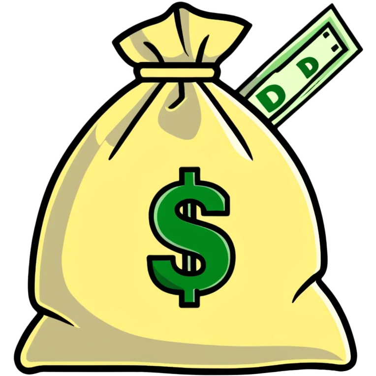 money bag with DEPOSIT written on it, bank deposit bag, dollar sign, canvas bag emoji