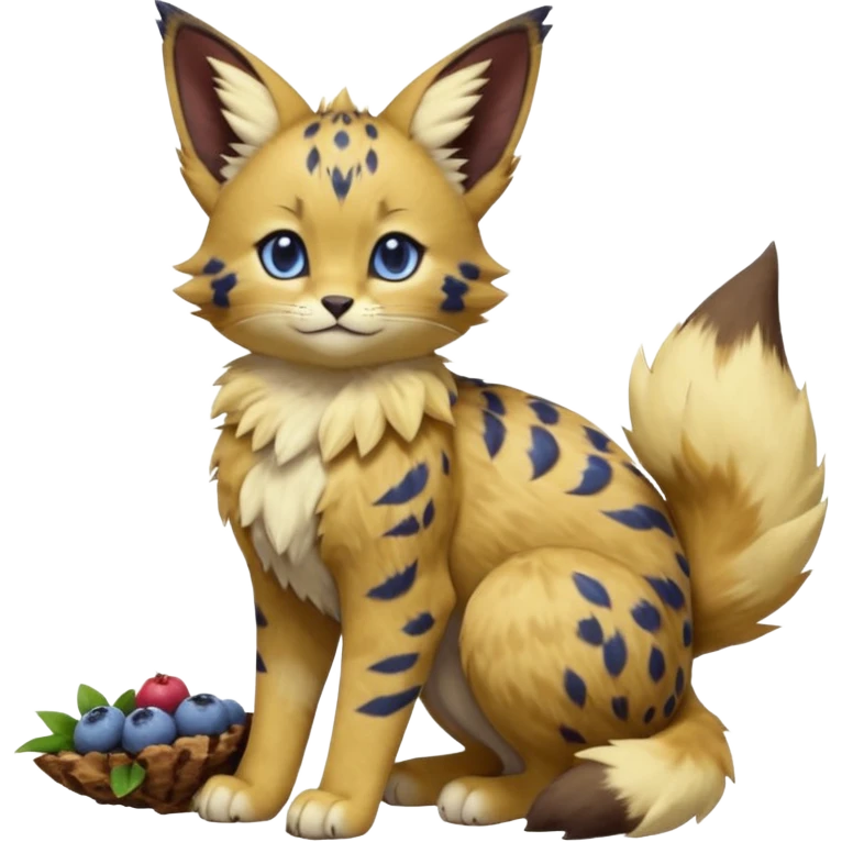 Blueberry-brownie-muffin-themed puffy fluffy thick bushy brownish soft realistic romantic vintage antique divine beautiful elegant pretty precious cute young youthful  Fakémon-Pokémon-feline-Zeraora-Jolteon-serval-caracal-chinchilla-Minccino-Cinccino-Meowstic-rodent-hybrid-creature (full body) emoji