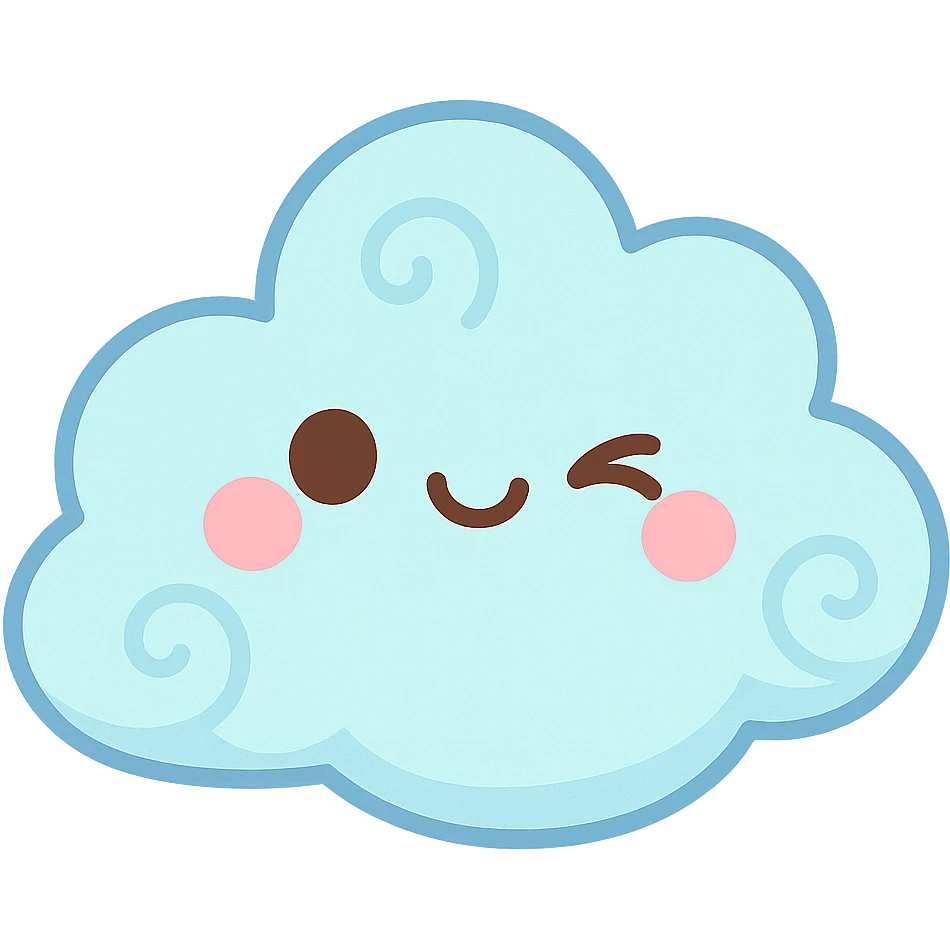 soft pastel light blue cloud with soft swirls and cute wink, no arms, no legs, full body, soft pastel kawaii style emoji