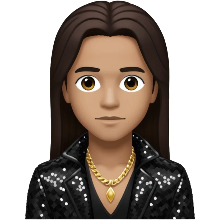 Spectacular from Pretty Ricky with long dark brown hair, black sequin outfit emoji