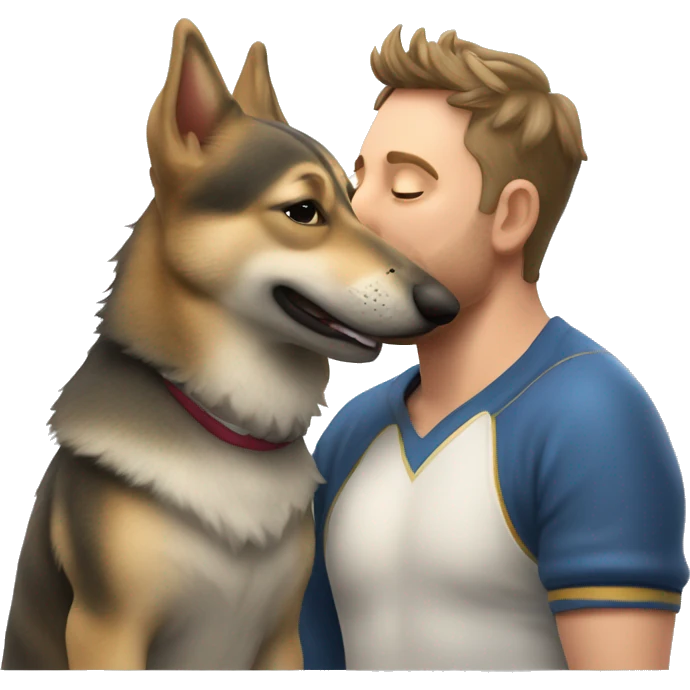 A Swedish Vallhund kiss a man emoji