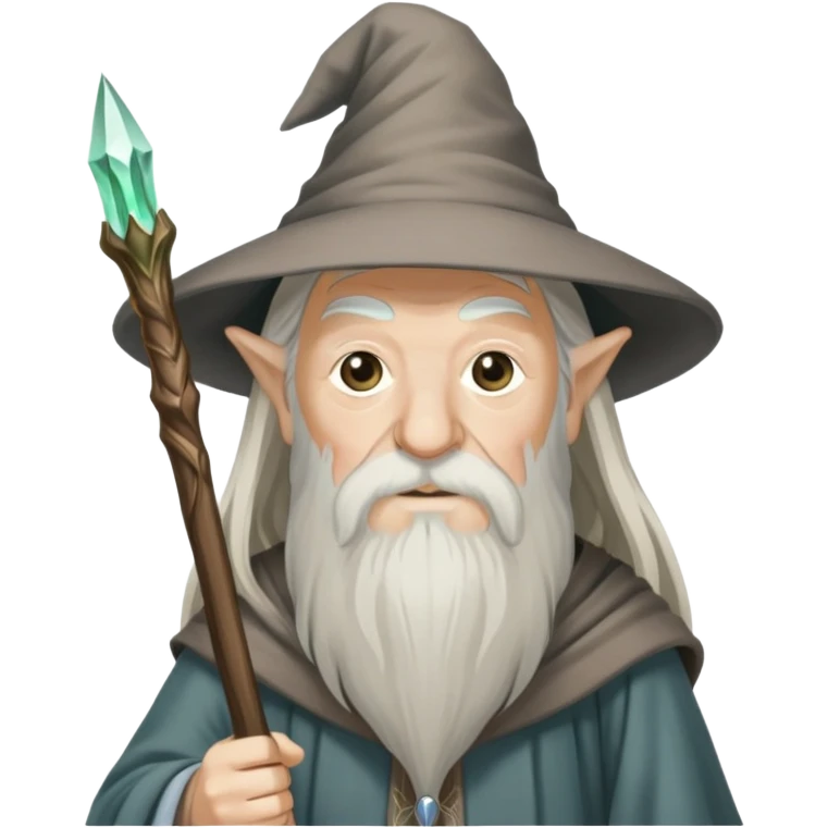 Gandalf the wizard with long white beard, pointy hat, and staff emoji