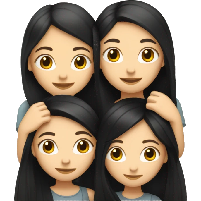 Two white girls with long black hair hugging. emoji