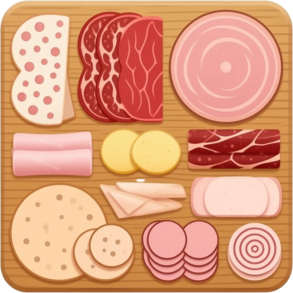 sliced deli meats on a cutting wooden board emoji