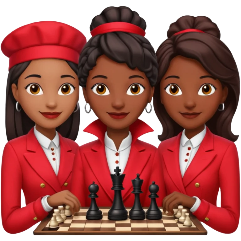 black woman chess players in red outfits emoji