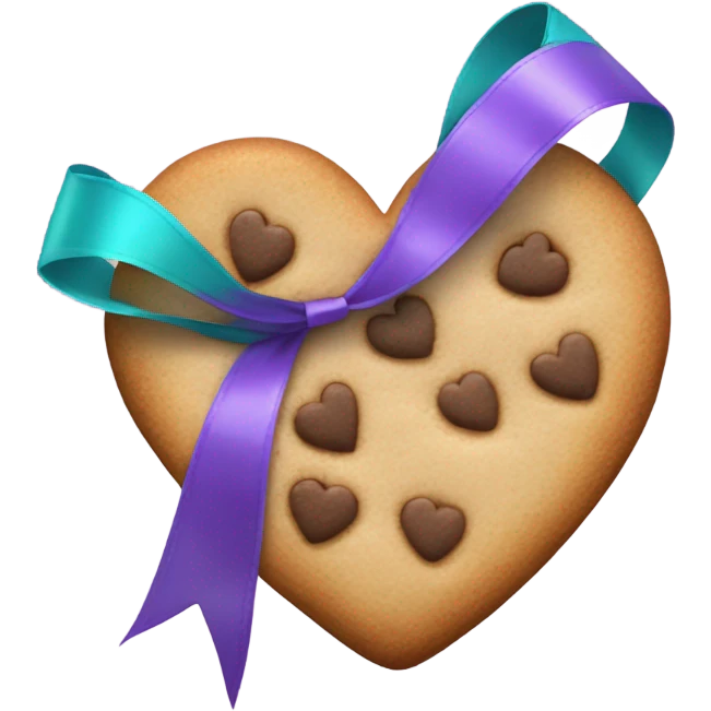 Cookie heart with teal purple support ribbon loop emoji