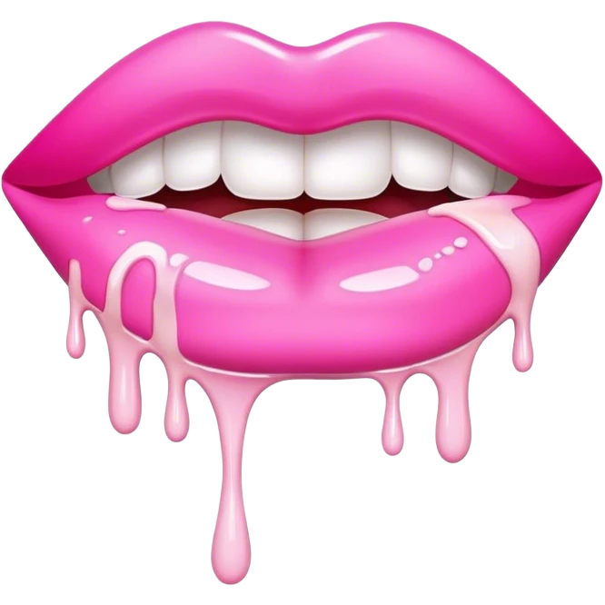 Floating pink glossy lip with white paint dripping off emoji