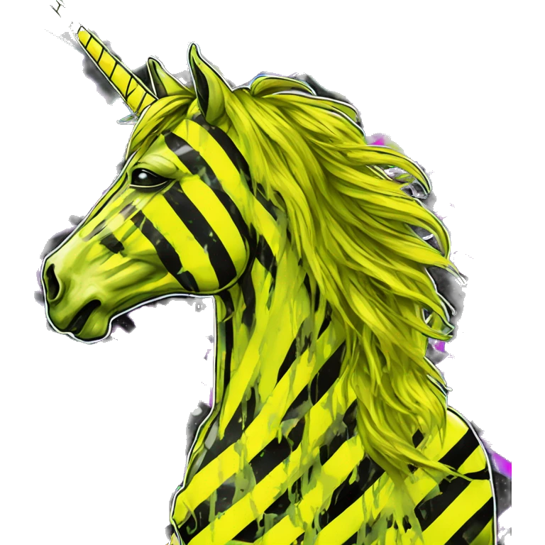 .Zombie_ Vaporwave black holographic oilslick zombie unicorn yellow caution tape graffiti Pegasus  emoji