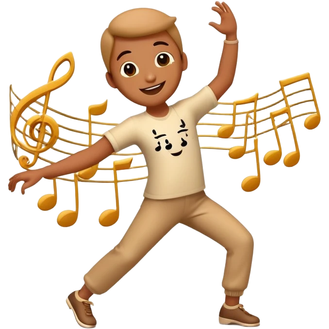 happy character dancing with music notes emoji