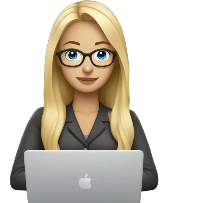English teacher (woman blond long hair with blue eyes with glasses teaching online on her laptop) emoji