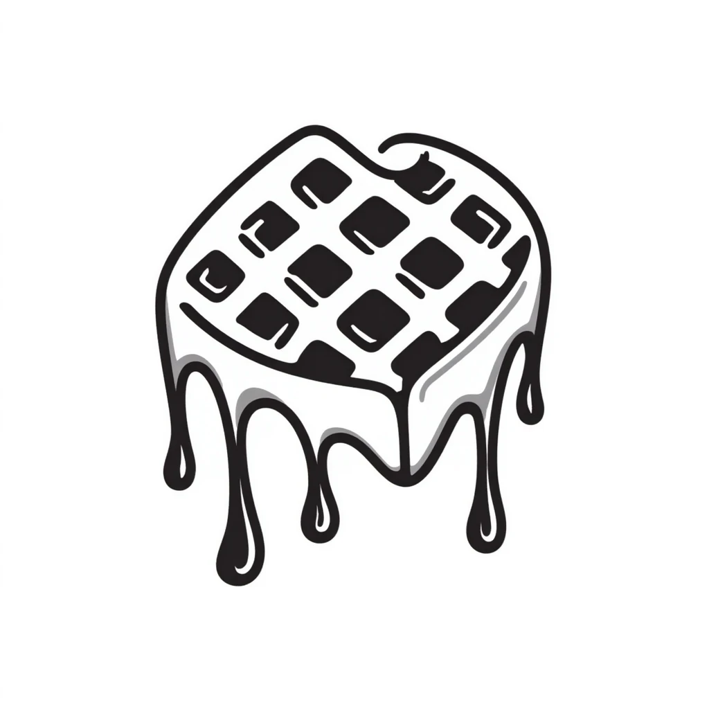 Hand-drawn waffle with grid pattern, drizzled with syrup emoji