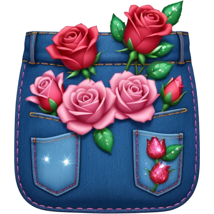 Denim pocket with glittery roses sticking out of the pocket  emoji