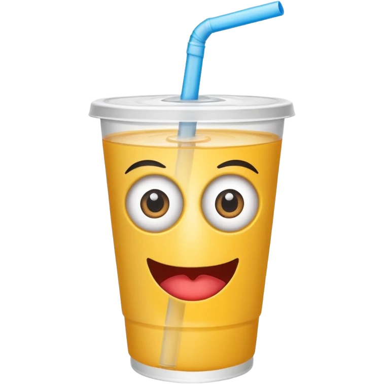 drink in a plastic cup and straw, the cup has eyes and mouth emoji
