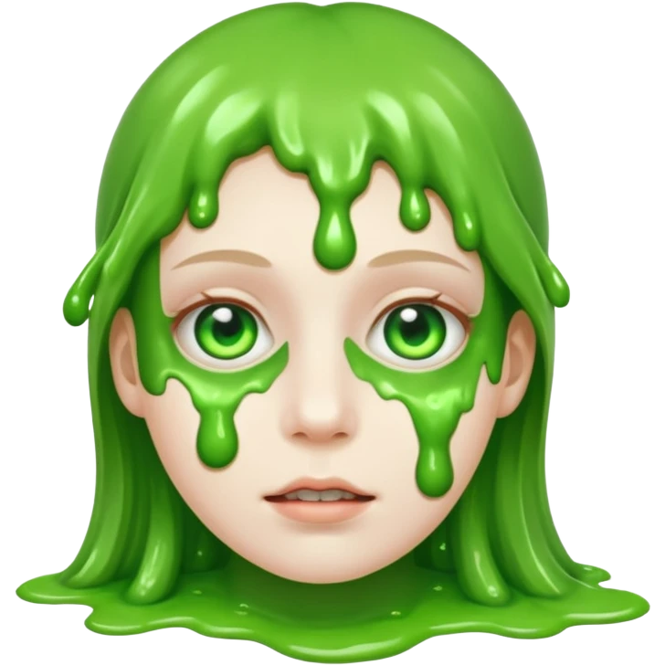 Teaching green slime creepy face and glowing white eyes emoji