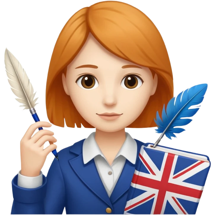 someone who is writing with a feather on a notebook, with an UK flag in the background emoji