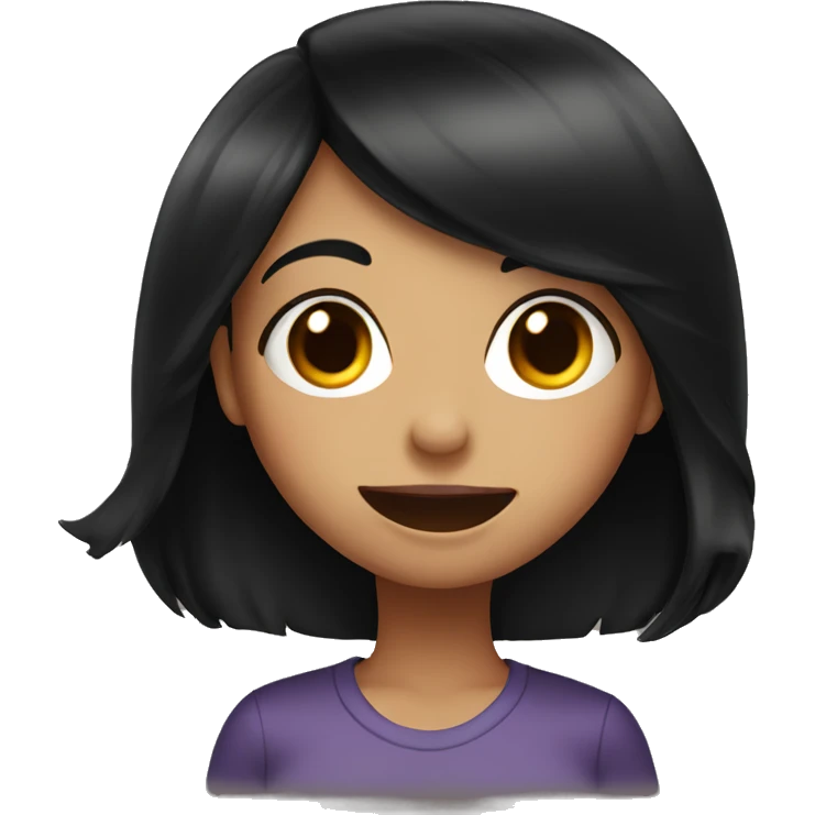 A girl with black hair shows her tongue emoji