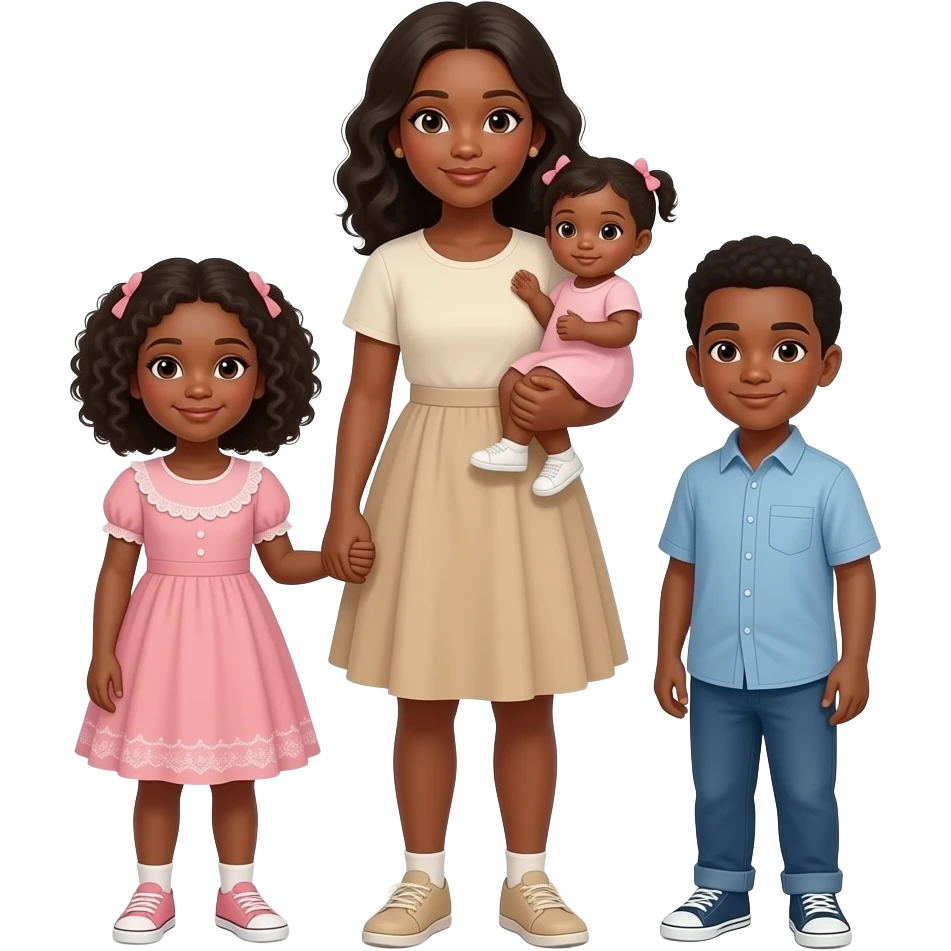 Black mom with three kids. One older girl, two infant twins girl and boy emoji