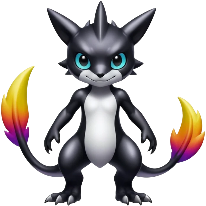 white blacks edgy colorful gradient shiny glossy Fakémon-Digimon-creature-hybrid (full body) emoji