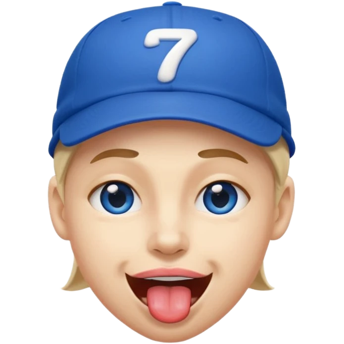 Blue sports hat on his head, one eye closed and tongue out emoji