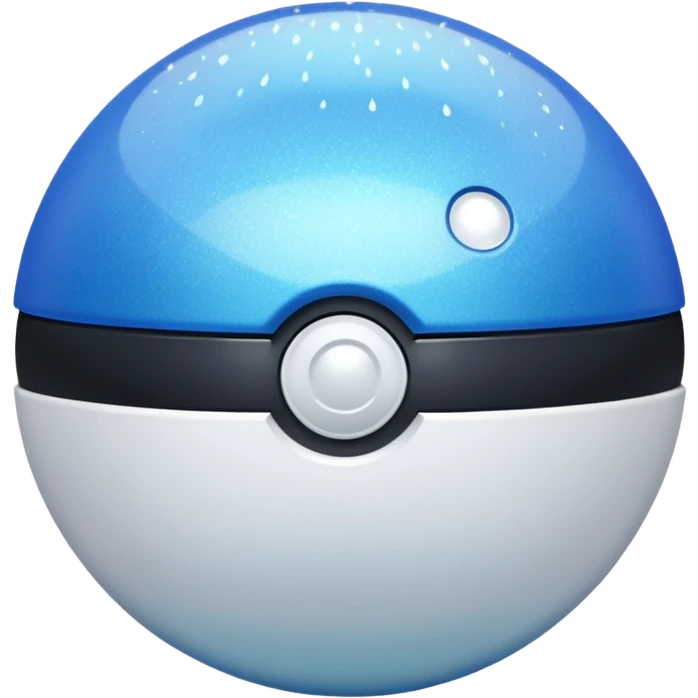 blue pokeball emoji, top half is a more saturated blue, bottom half is white, black stripe, with a white sheen, with a pearlescent finish, with a sparkle effect emoji
