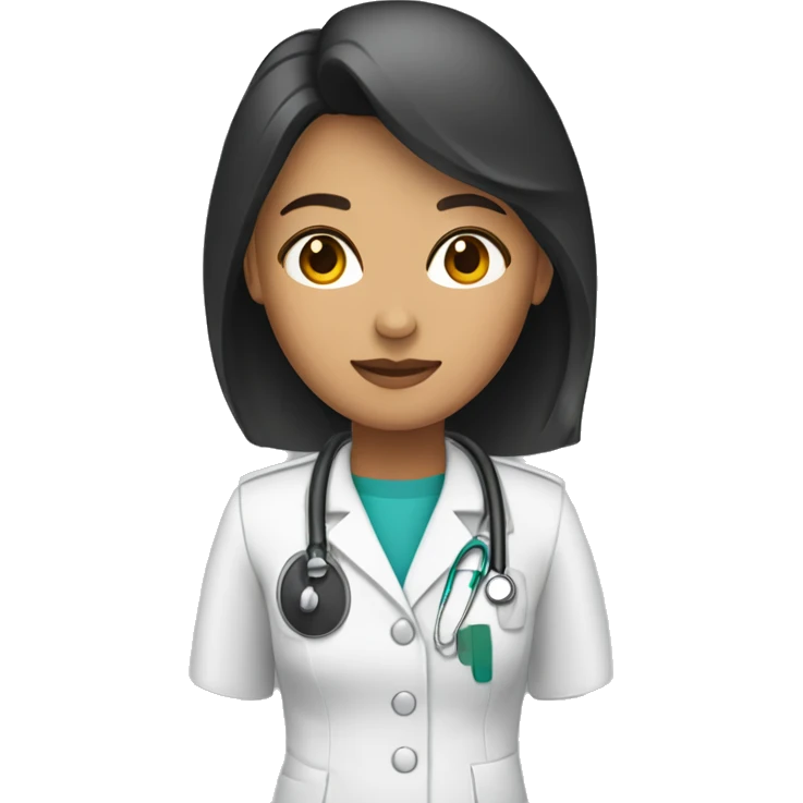 Mujer con cabello largo, lacio y de color negro, piel clara, vestida con uniforme médico. emoji