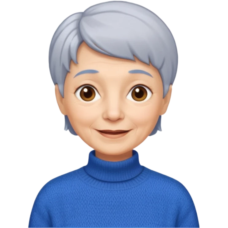 Old woman, happy, blue sweater, short straight hair
 emoji