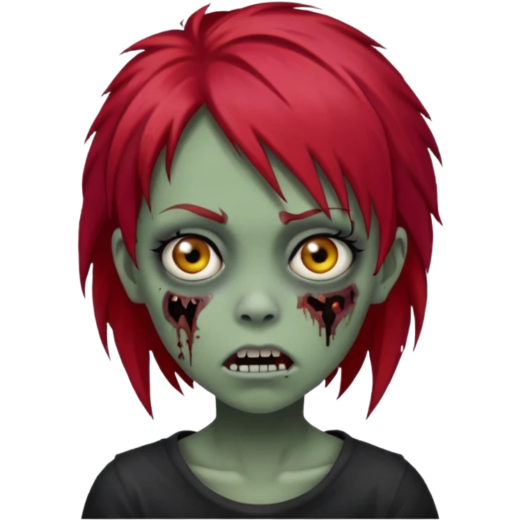 Girl, zombie, red hair, long, emo, shaggy, dark, spooky, creepy expression emoji