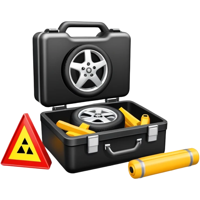 car emergency kit with spare tire, jack, and reflective triangles emoji