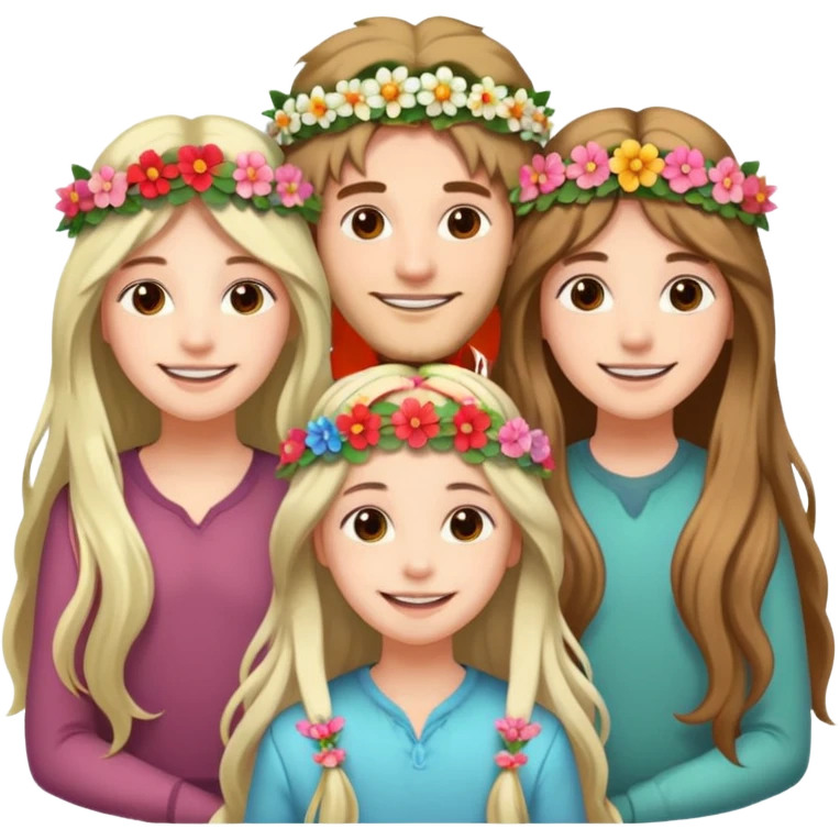 3 loving friends, 1 man and 2 girls with long hair emoji