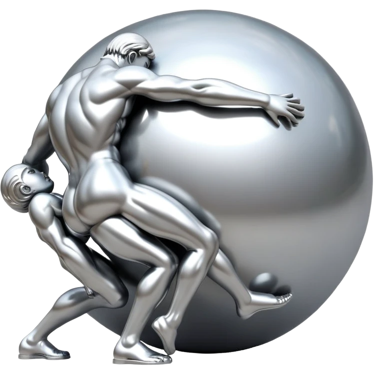 sorayama Sisyphus pushing up big sphere on his back sculpture emoji