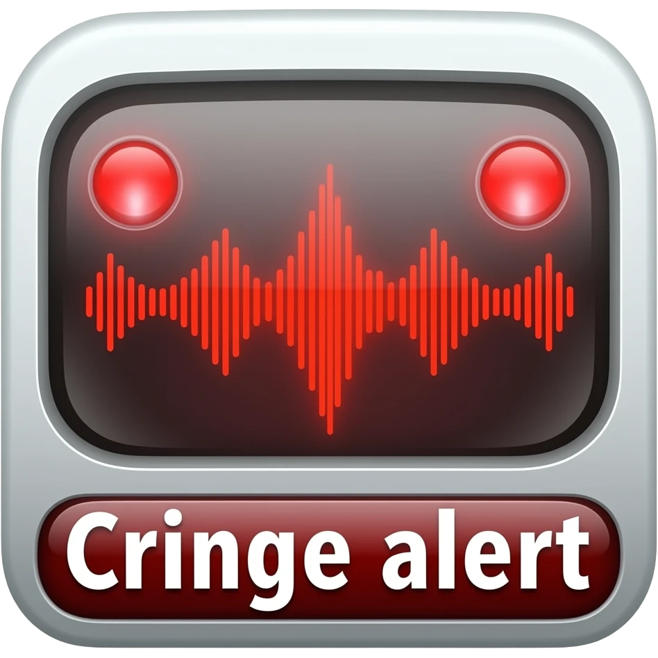 A blaring alarm with visual sound effects, a label below it with text "Cringe alert", filled background emoji
