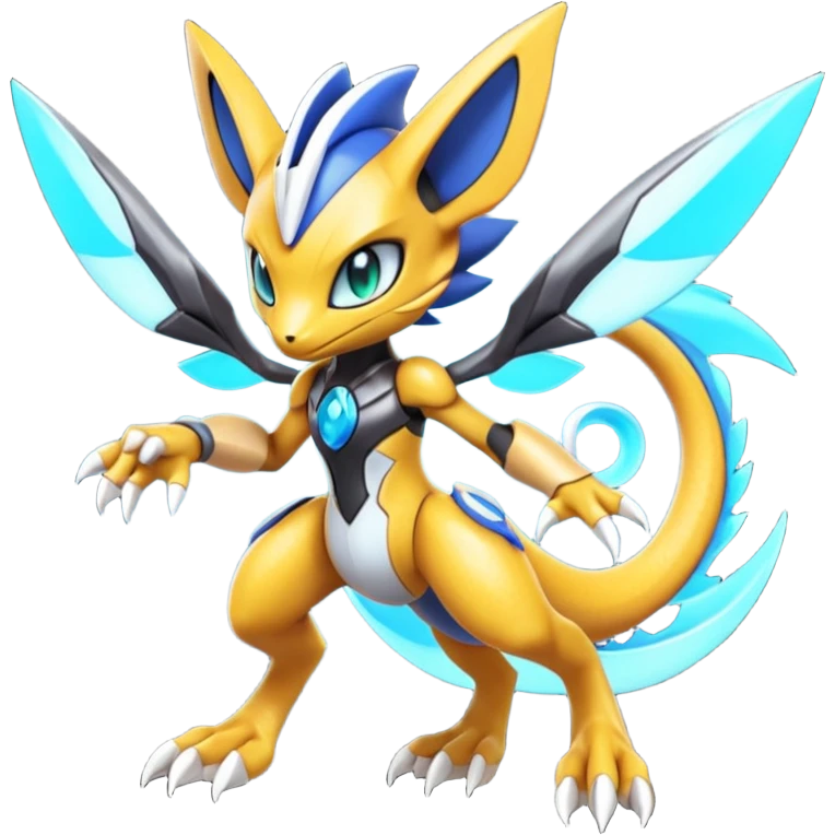 Modern Futuristic Cyber-Meloetta-Greymon-Inteleon-Greninja-Pokémon-Digimon-Fakémon-fusion-hybrid-creature emoji
