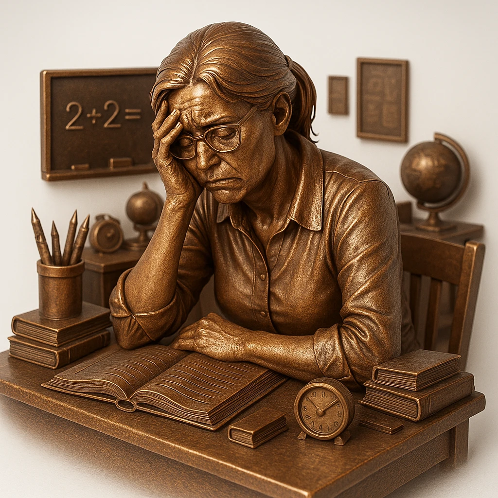 exhausted teacher in a bustling classroom emoji