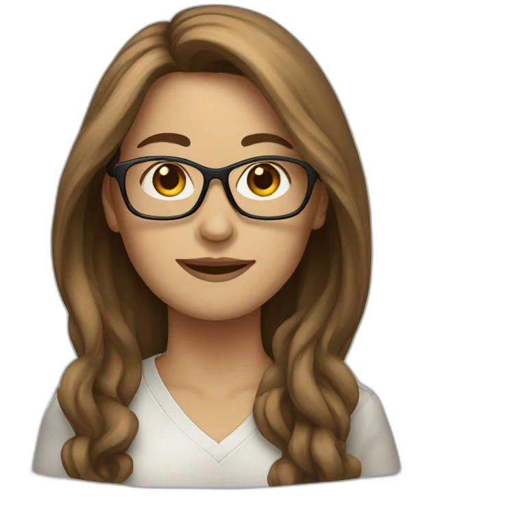 white woman with brown shoulder long hair and glasses emoji