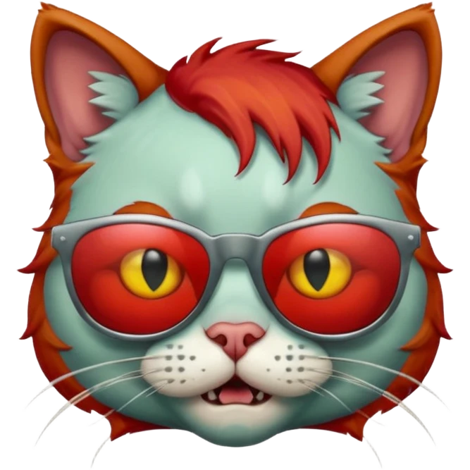 Zombie cat with red hair and sun glasses emoji