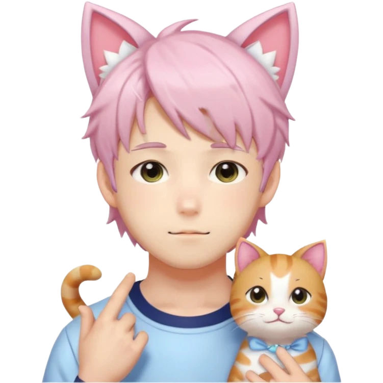 Shiny Blushing Cute Kawaii Handsome Shoujo Anime Man with Cat Ears Loli style Trending Style Cottagecore Pastelcore  emoji