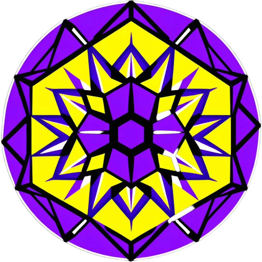 kaleidoscope effect with 6 facets, black, white, and neon yellow emoji