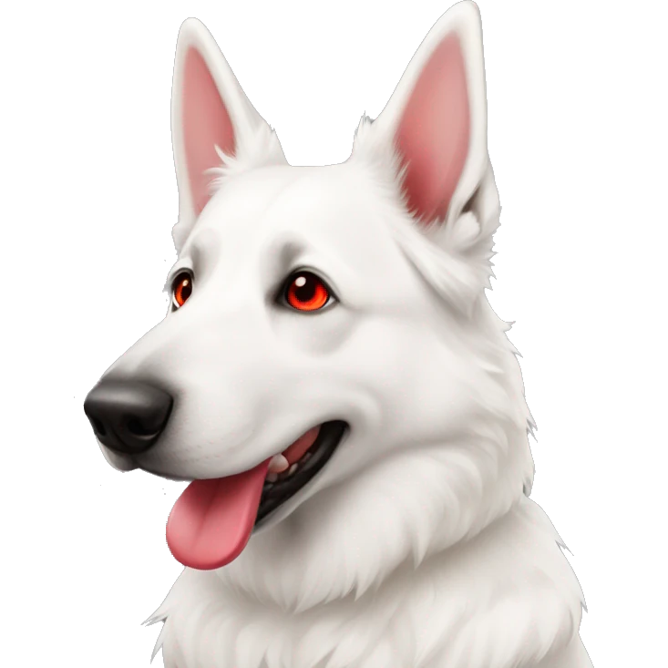 white swiss shepherd with red heart eyes emoji