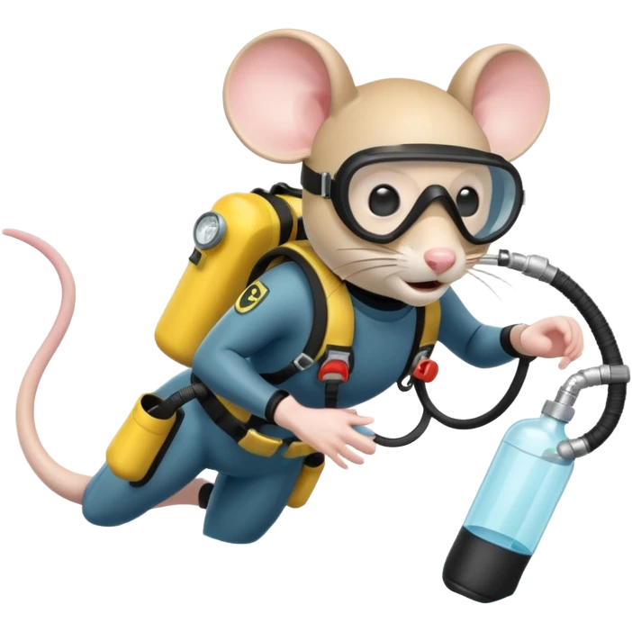 mouse wearing scuba gear dive into the sea with diver mask and oxygen tank emoji