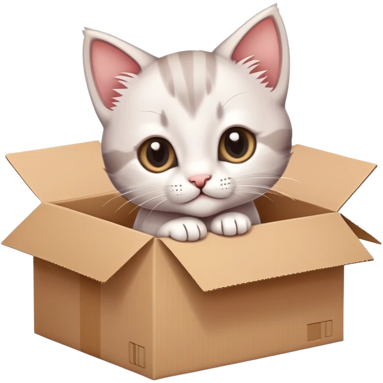  A very cute young kitten cat with one's head tilted to one side poked its paws out of the cardboard box and placed them on top of it emoji