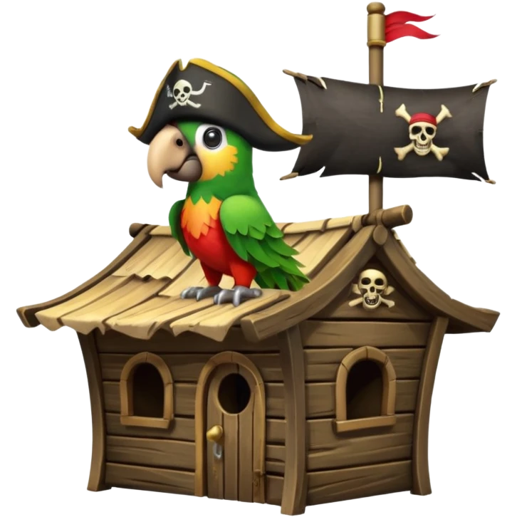 frontal view of an only Flying pirat parrot with a pirat hut emoji