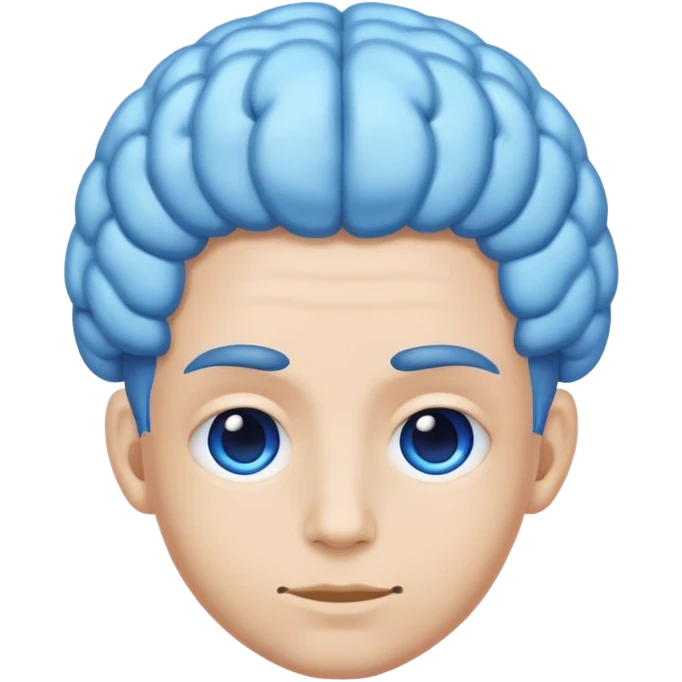 A real person face emoji and hair is a blue brain emoji