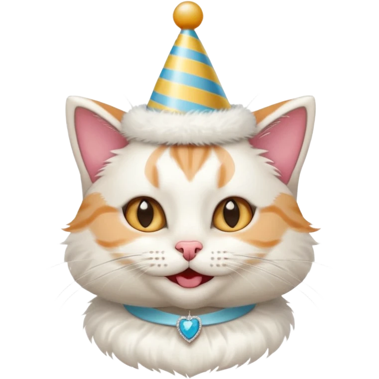 happy bride cat wearing a birthday hat emoji