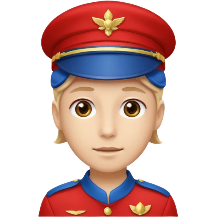 Vendeur comptoir habiller en rouge portant une casquette bleueu emoji