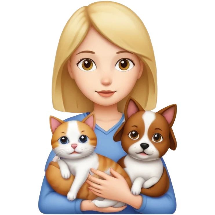 Girl holding a cat and a dog emoji