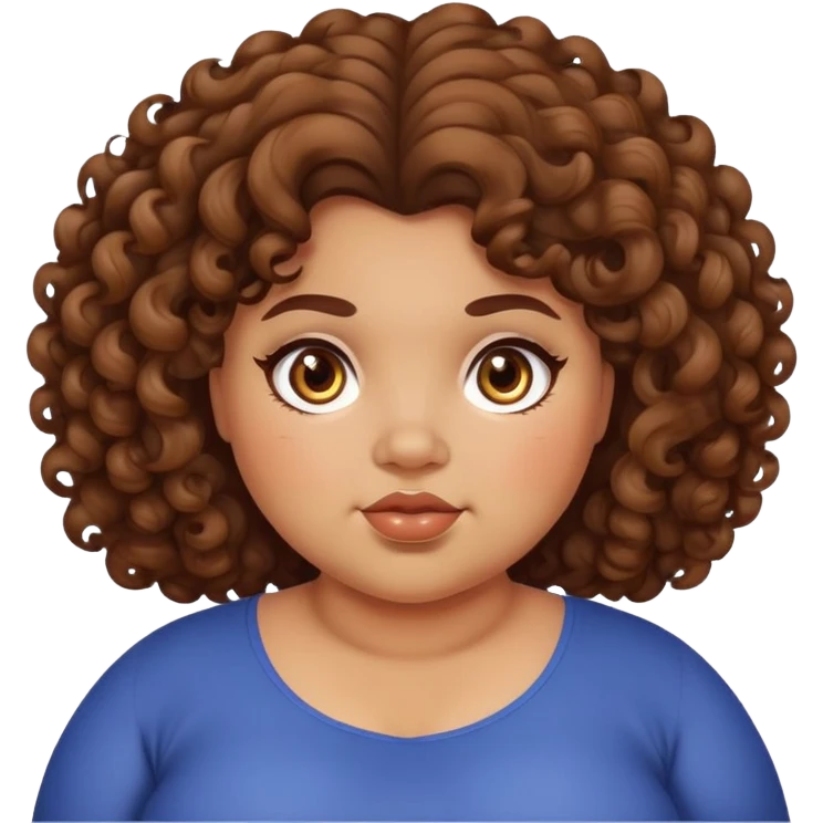 Girl fat beautiful, brown eyes, large hair curly brown emoji