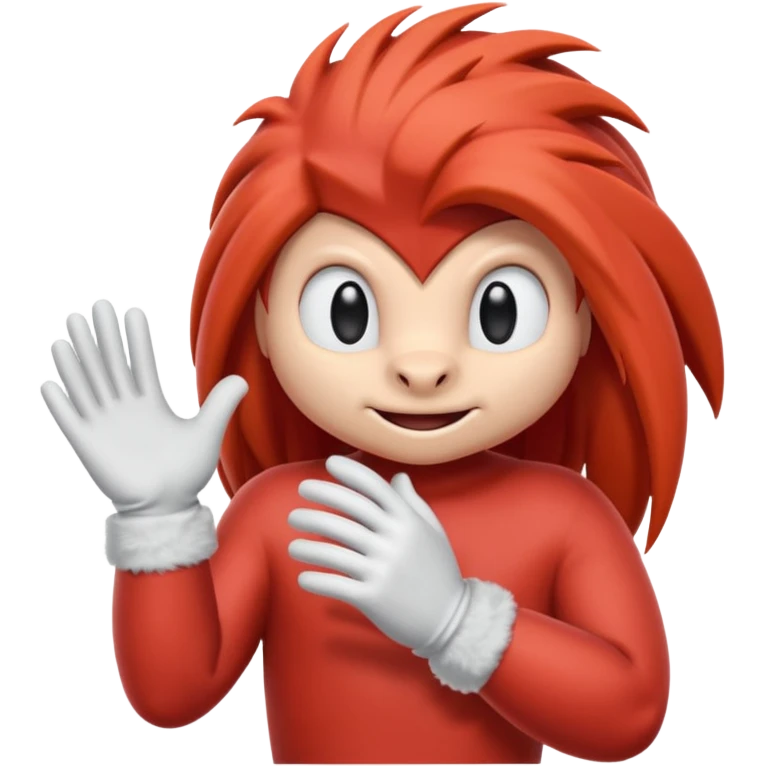 Sonic the hedgehogs friend knuckles a red animal with peach arms and white gloves he’s a echidna emoji